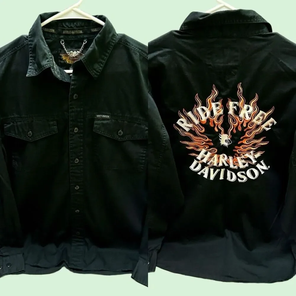 Harley-Davidson Black Lightweight Shirt Jacket with Iconic Eagle Design